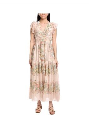 Taylor Floral Ruffle V-Neck Maxi Dress in Blush Size 2